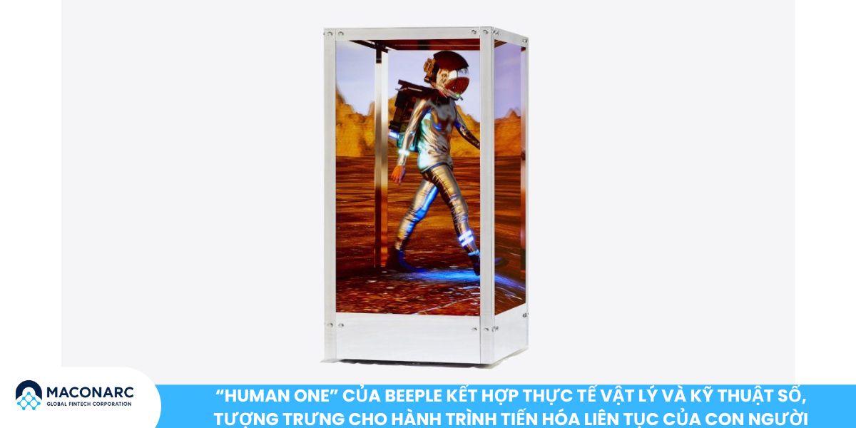 “Human One” của Beeple kết hợp thực tế vật lý và kỹ thuật số, tượng trưng cho hành trình tiến hóa liên tục của con người